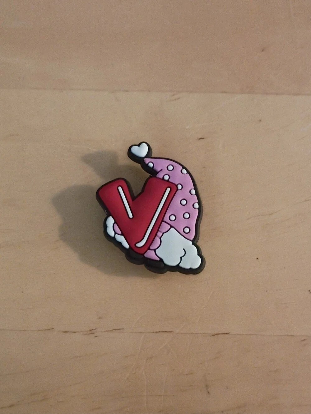 10 for $10 Jibbitz Croc Charms - Gnome Pink Polka Dot Hat w/ Red Letter V - New